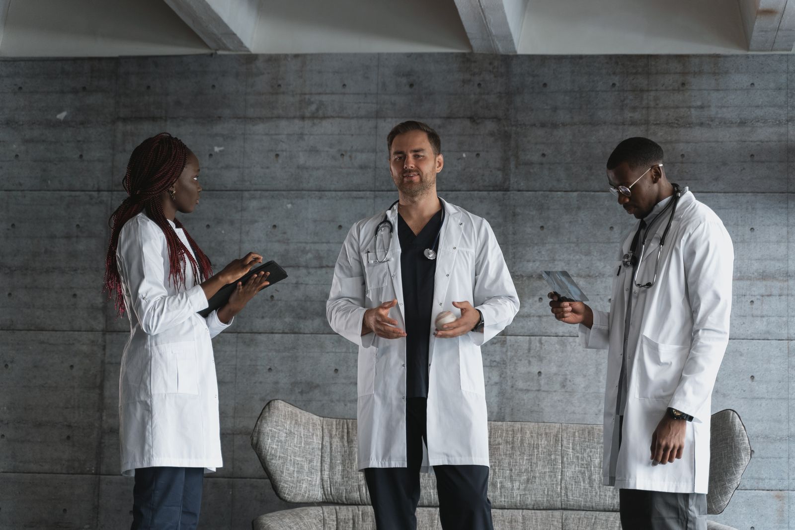 Health professionals reviewing a case together